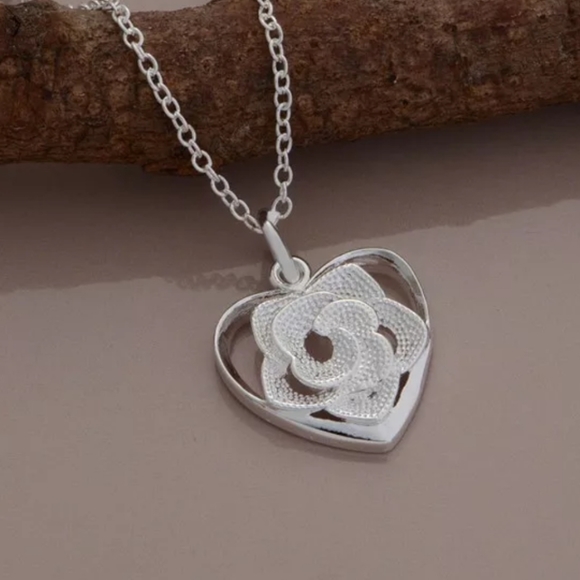 Silver Rose Pendant Necklace - Picture 1 of 2